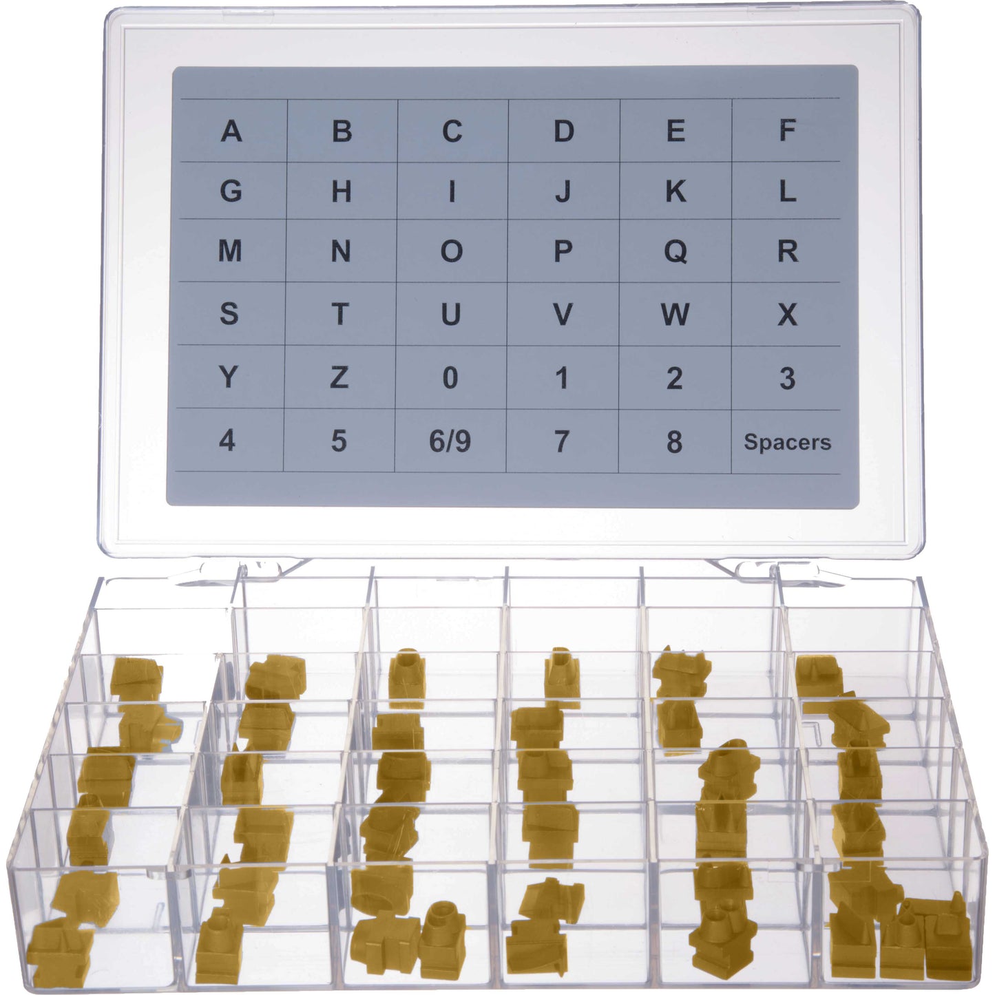1/2″ Tall Characters – Brass Interchangeable Letters, Numbers, and Other Characters