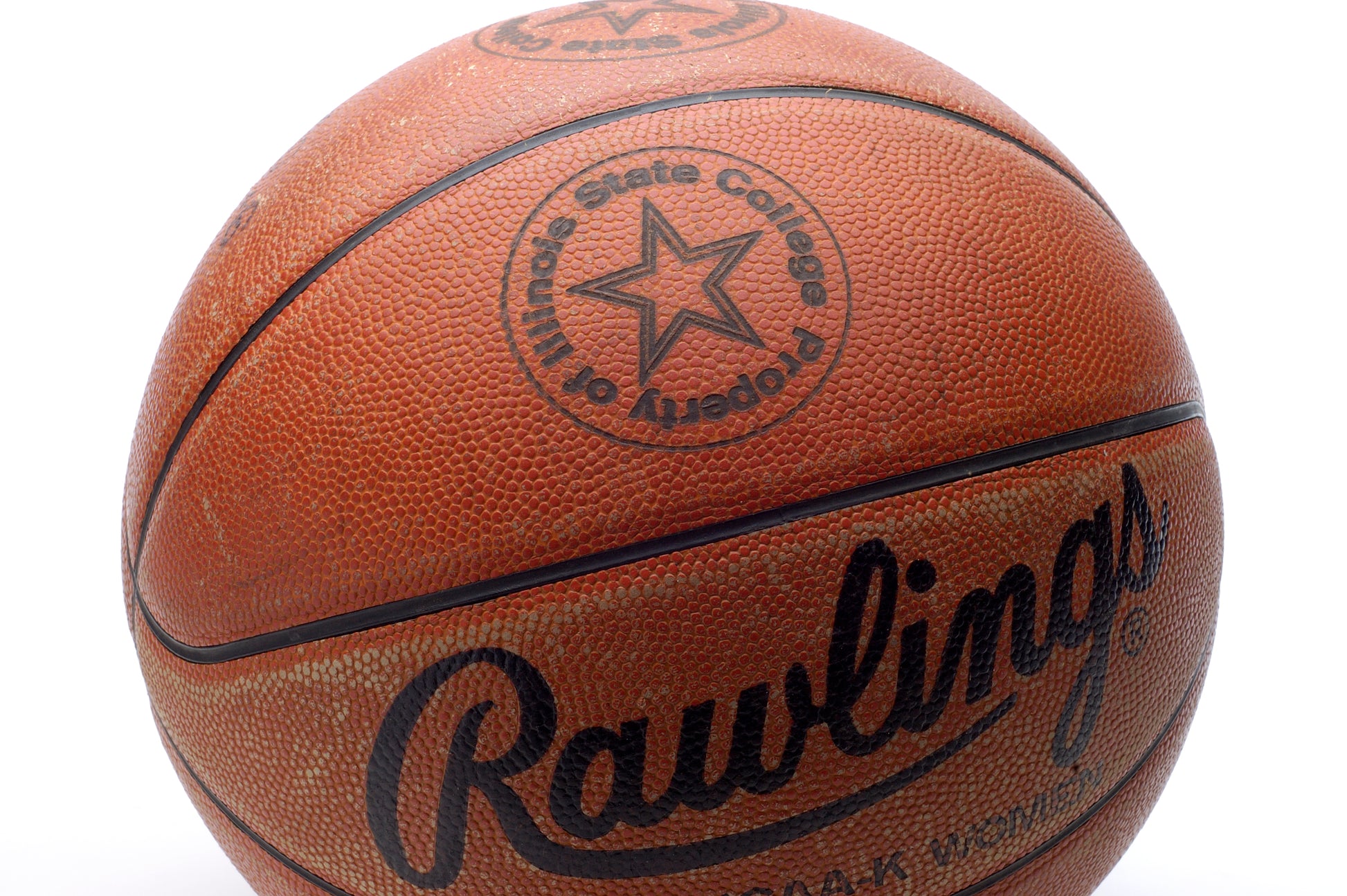 Basketball branded with a school logo