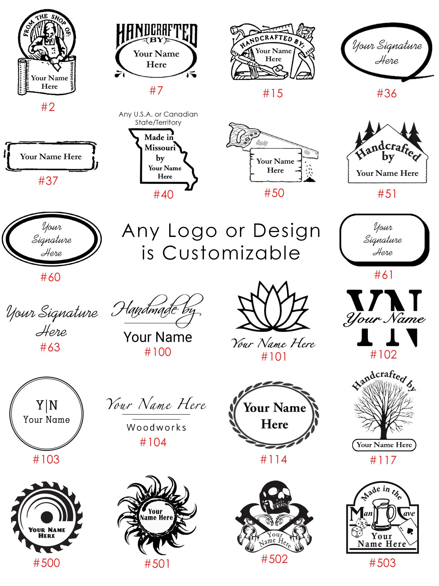 Personalized Branding Iron Templates - Wood & Leather Stamp